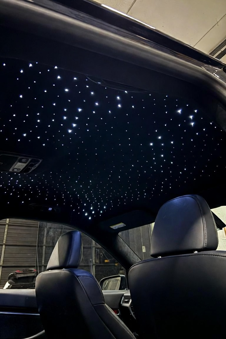 White starlight headliner with dense star pattern
